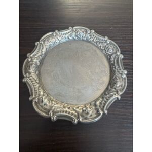 Vintage ornate silver plated circular tray 5"